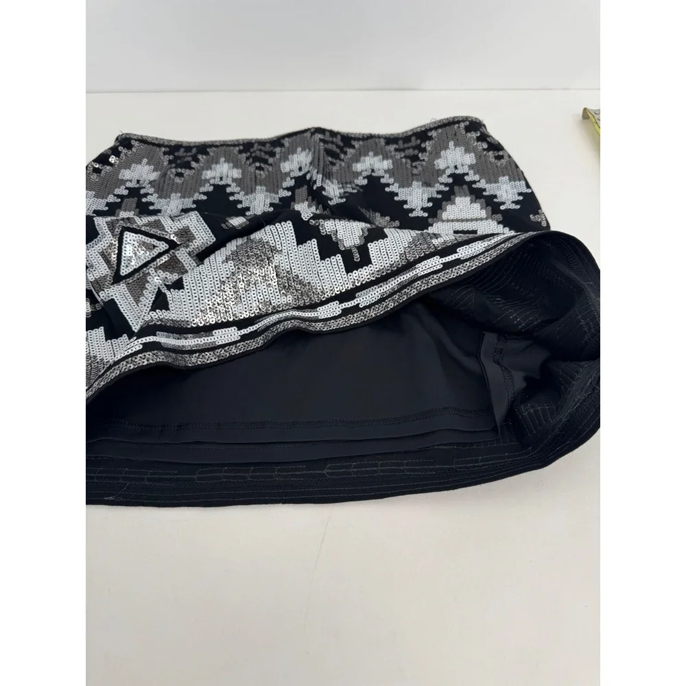 Express Womens Sz XS Black Silver Sequin Aztec Geometric Mini Skirt Party Glam